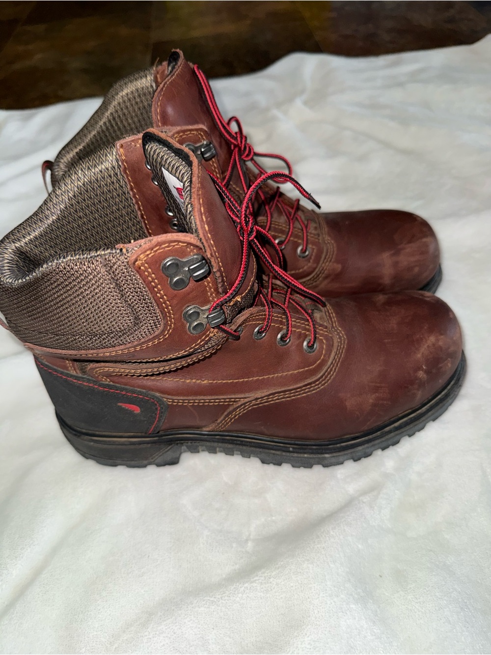 Red Wing Shoes Brown Leather Work Boots with Red Laces